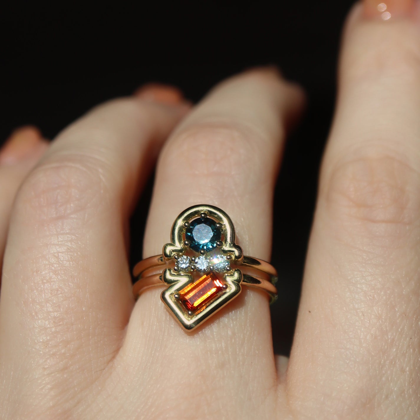 Leith Ring • Fire Citrine • Sapphire • Diamond • 14K Yellow Gold