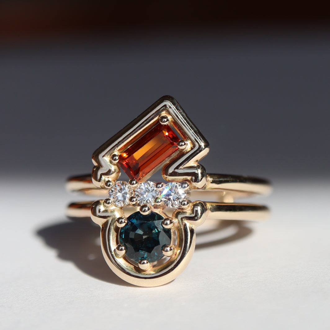 Leith Ring • Fire Citrine • Sapphire • Diamond • 14K Yellow Gold