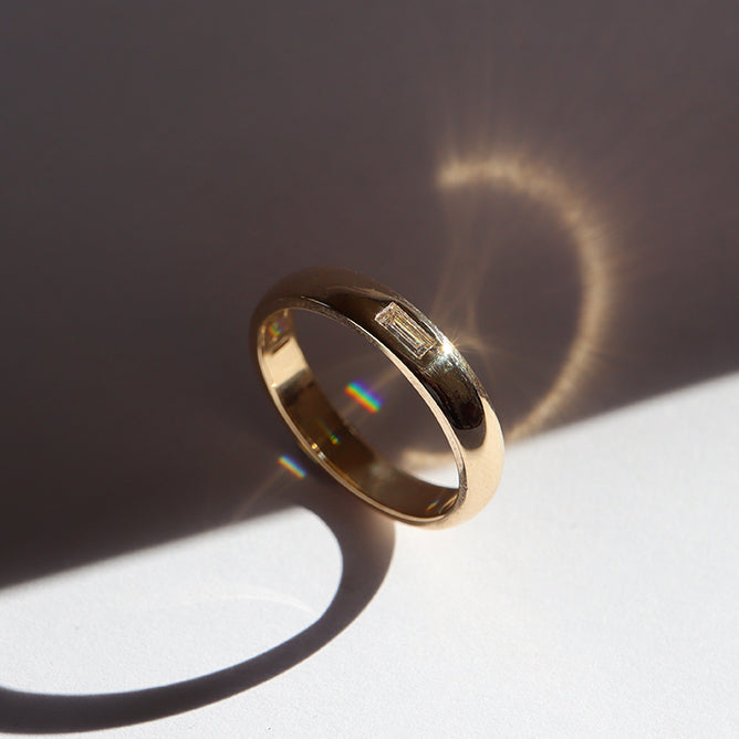 Ring Diamond Ring Diamond Wedding Ring Erica Leal Jewelry Engagement jewelry Wedding Jewellery Wedding Jewelry Handmade Ring Handmade Jewellery Handmade Jewelry Made in Vancouver Modern Wedding Band Baguette Diamond Flush Setting Erica Leal Jewellery