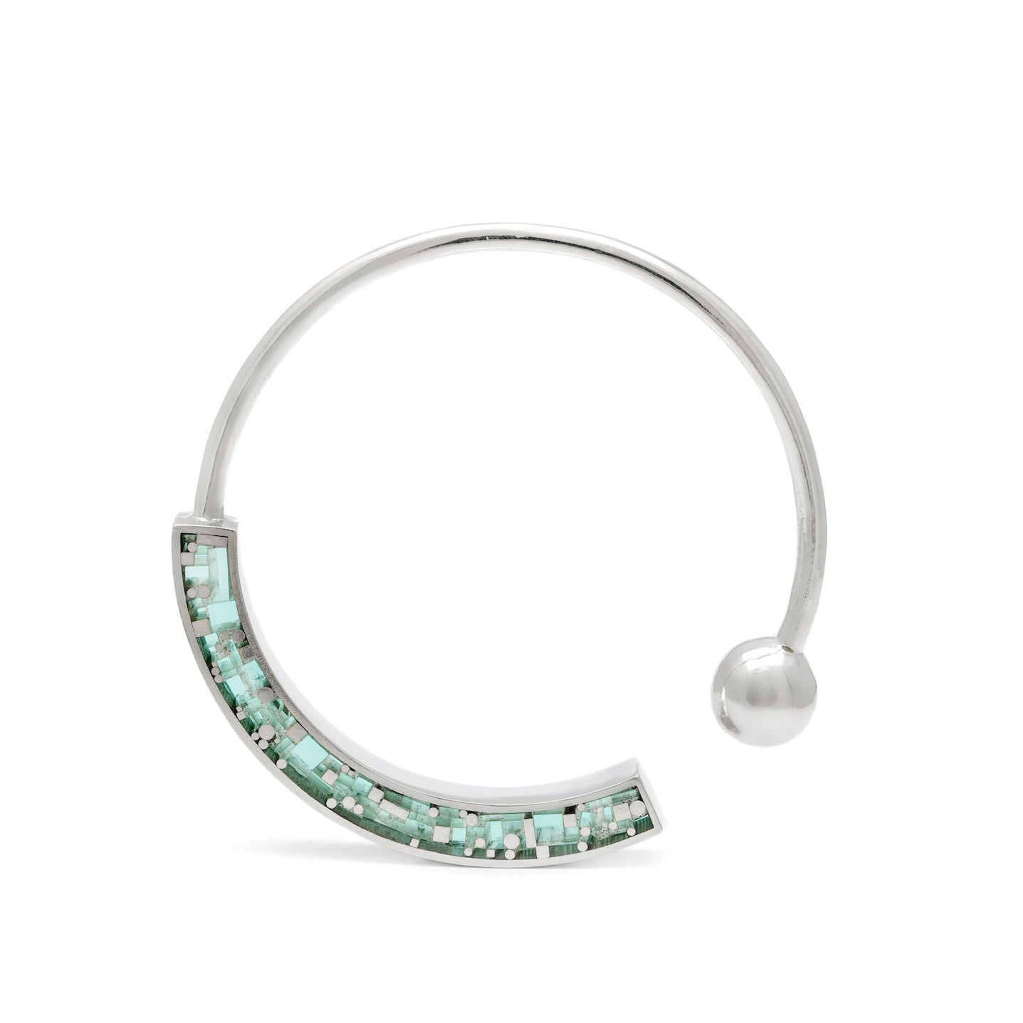 Bangle - Mosaic Inlay - Silver/Aqua