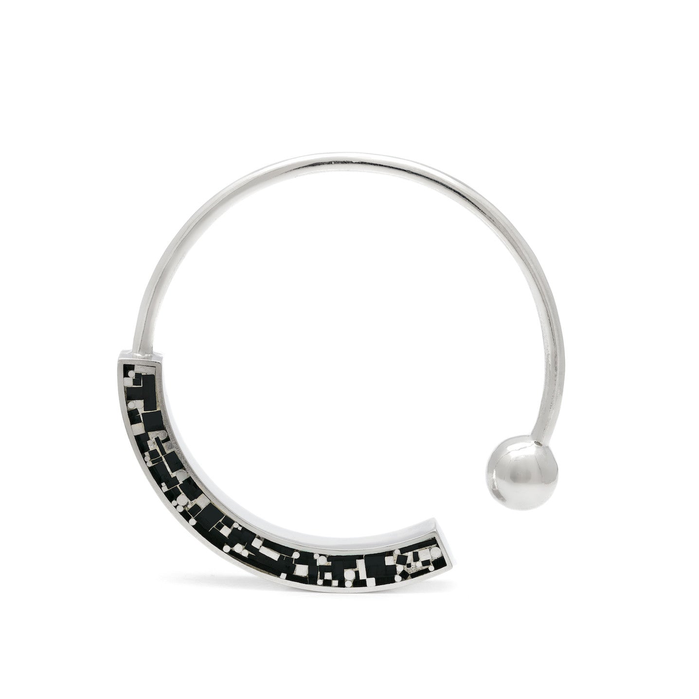 Bangle - Mosaic Inlay - Silver/ Black