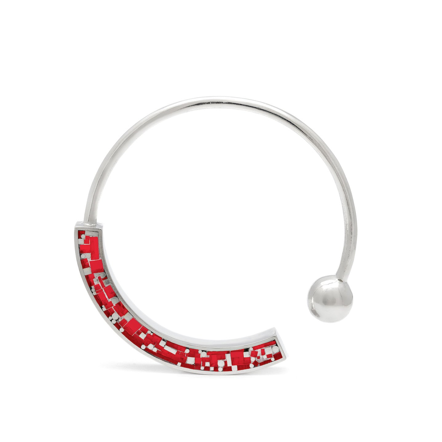  Bangle - Mosaic Inlay -  Silver/ Red