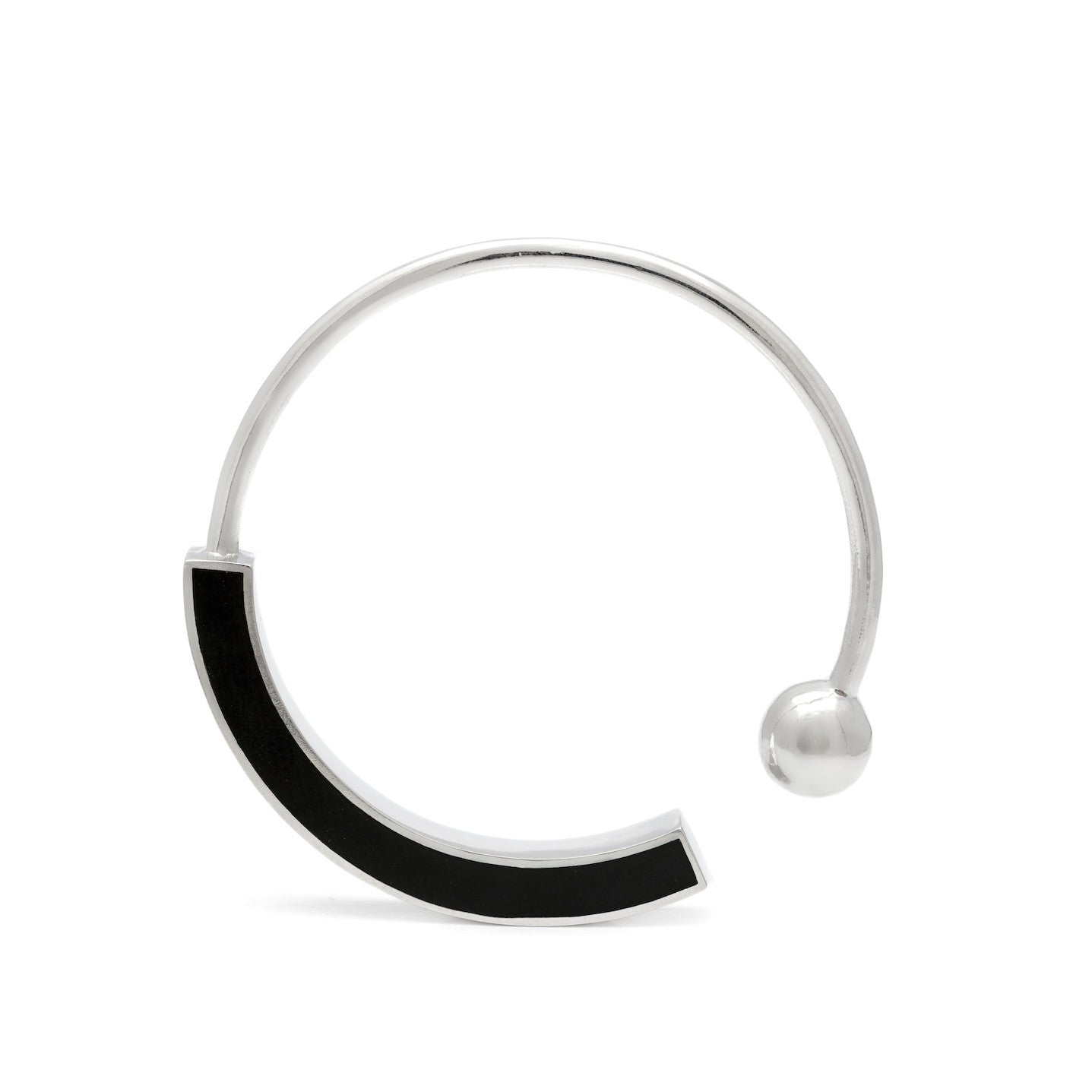 Cynthia Bangle - Silver - Solid Black Inlay