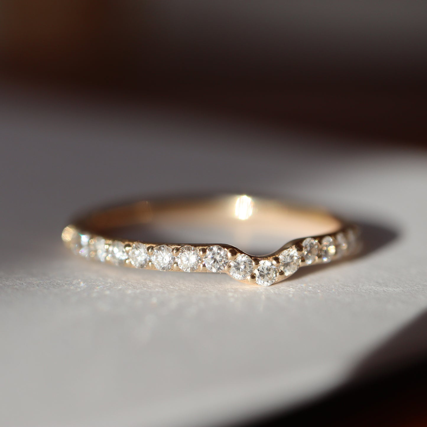 Modern diamond Contour Wedding Band, 14k yellow gold