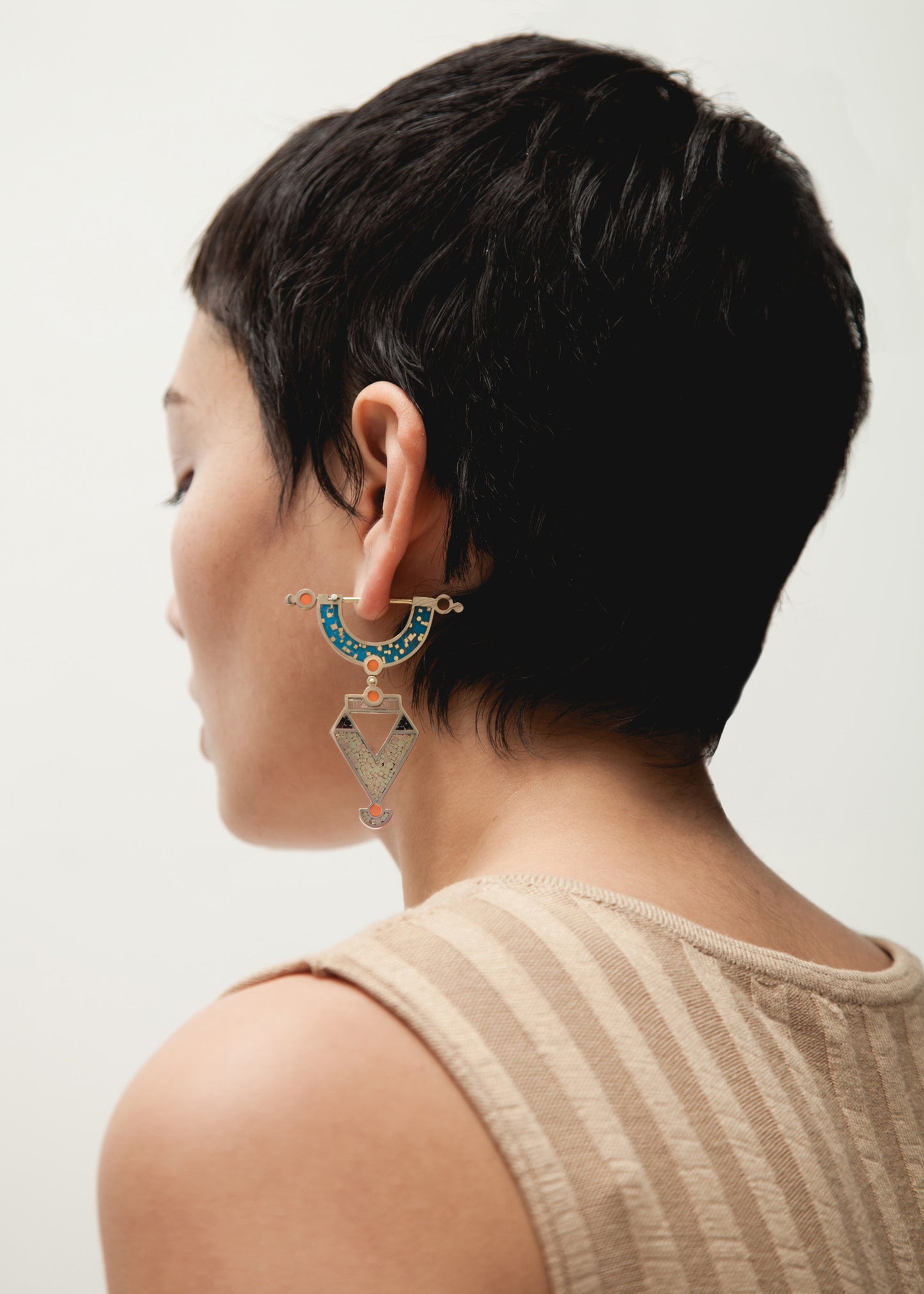 Golden Age Earrings - Mosaic Inlay - Brass
