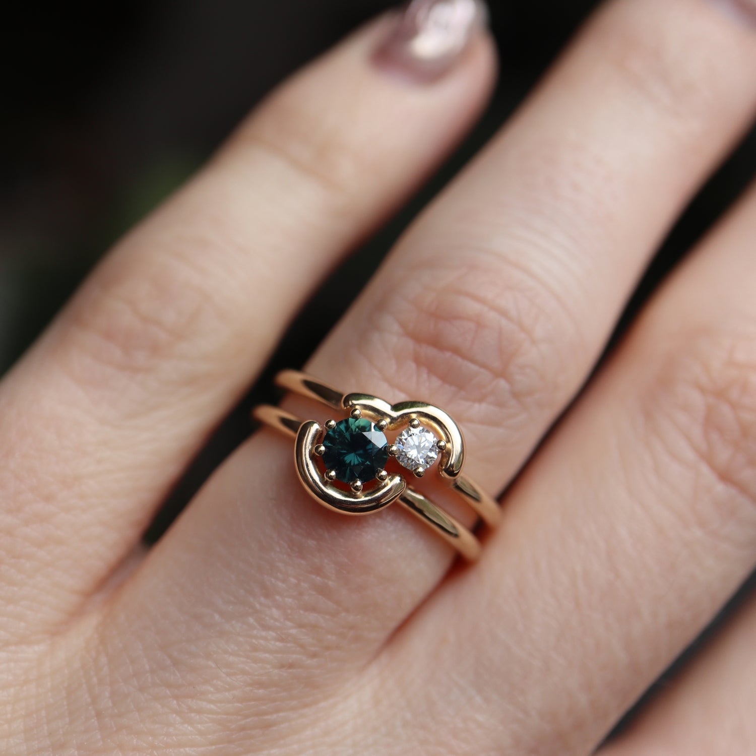 Teal sapphire and diamond ring, sapphire engagement ring. Erica Leal jewellery, Erica Leal Jewelry. Unique, handmade jewelry