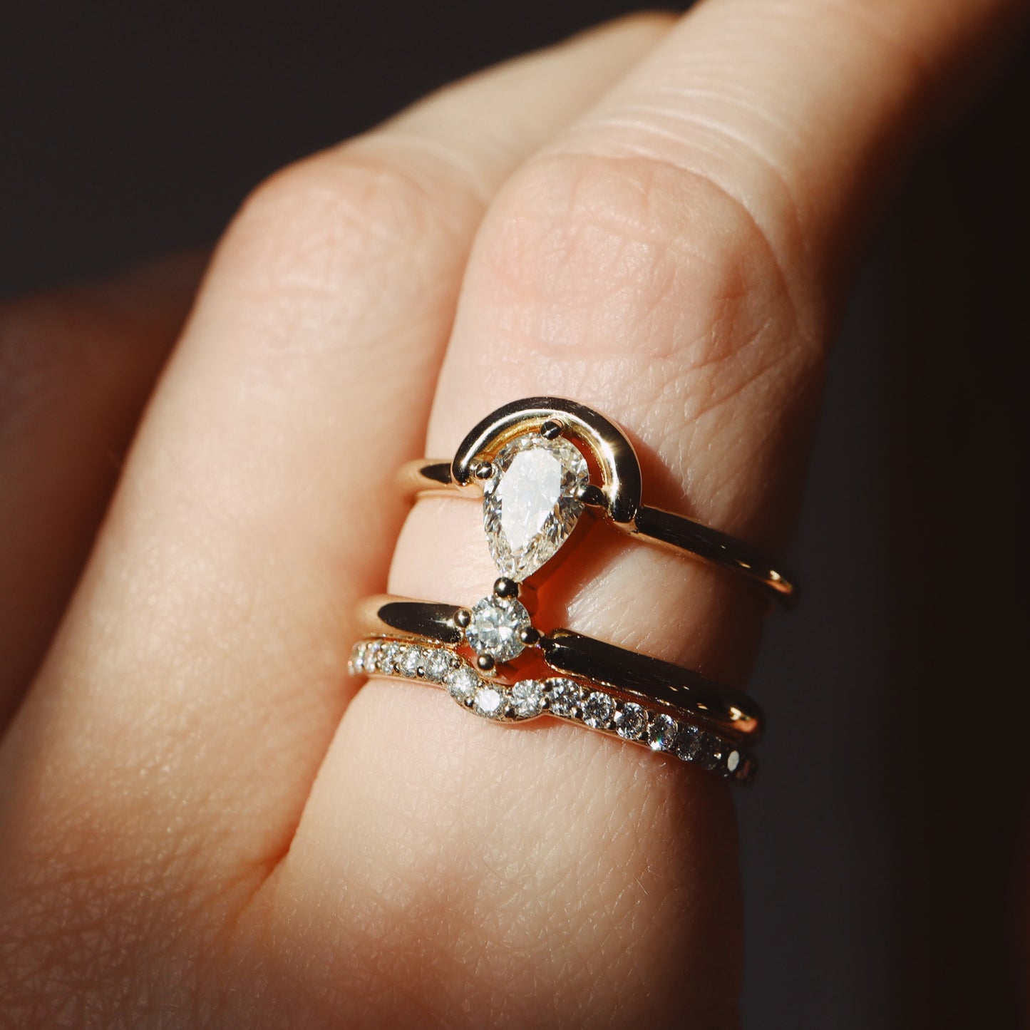 Ring Diamond Ring Diamond Wedding Ring Erica Leal Jewelry Engagement jewelry Wedding Jewellery Wedding Jewelry Handmade Ring Handmade Jewellery Handmade Jewelry Made in Vancouver Modern Wedding Band Pear shaped diamond Erica Leal Jewellery Pear Prong Setting Unique wedding ring Contour wedding ring