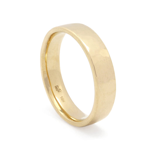 Flat Comfort-Fit Band Ring • Hammered Texture • 14K Gold •