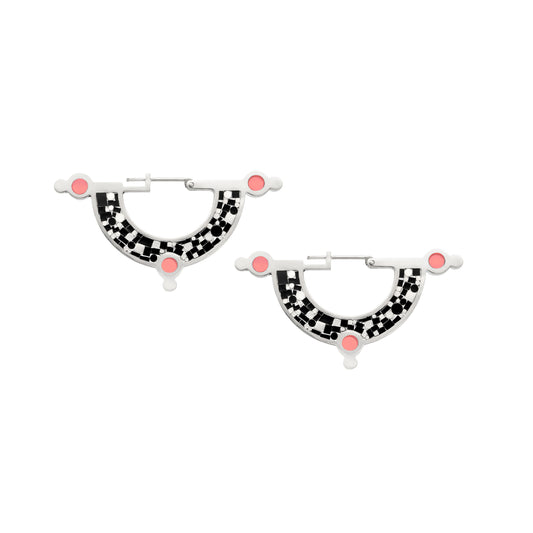 Daydream Earrings • Silver • Mosaic Inlay • Black/Peach