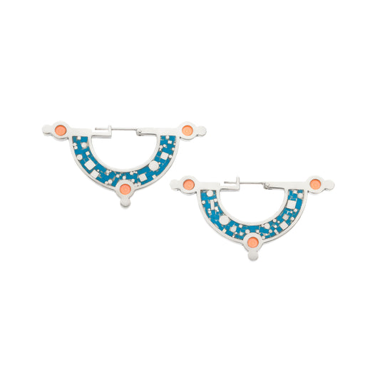 Daydream Earrings • Silver • Mosaic Inlay • Blue/Peach