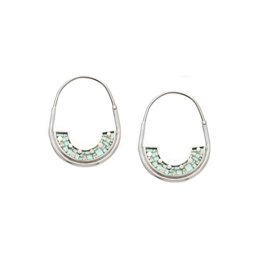 Frances Hoops • Silver • Mosaic Inlay • Aqua