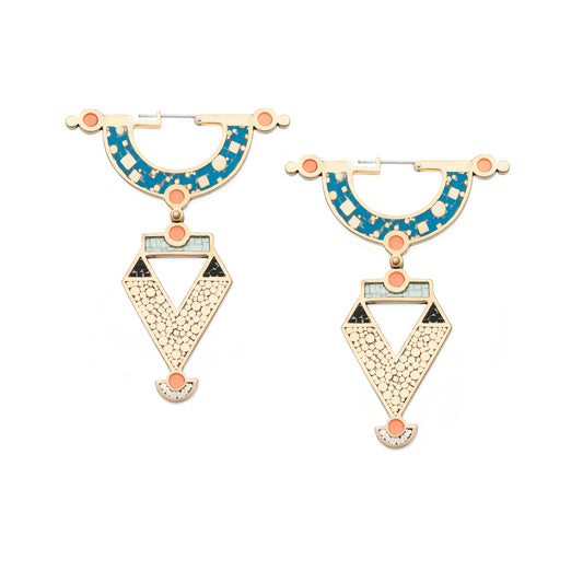 Erica Leal Jewellery Statement earrings Golden Age Bronze Mosaic Inlay Blue Peach