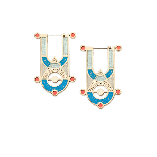 High Priestess Earrings • Bronze • Mosaic Inlay • Blue