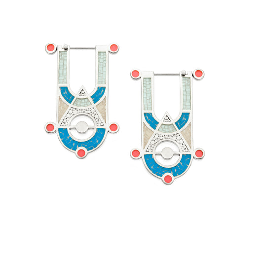 High Priestess Earrings • Silver • Mosaic Inlay • Blue