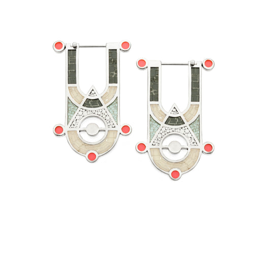 High Priestess Earrings • Silver • Mosaic Inlay • Grey