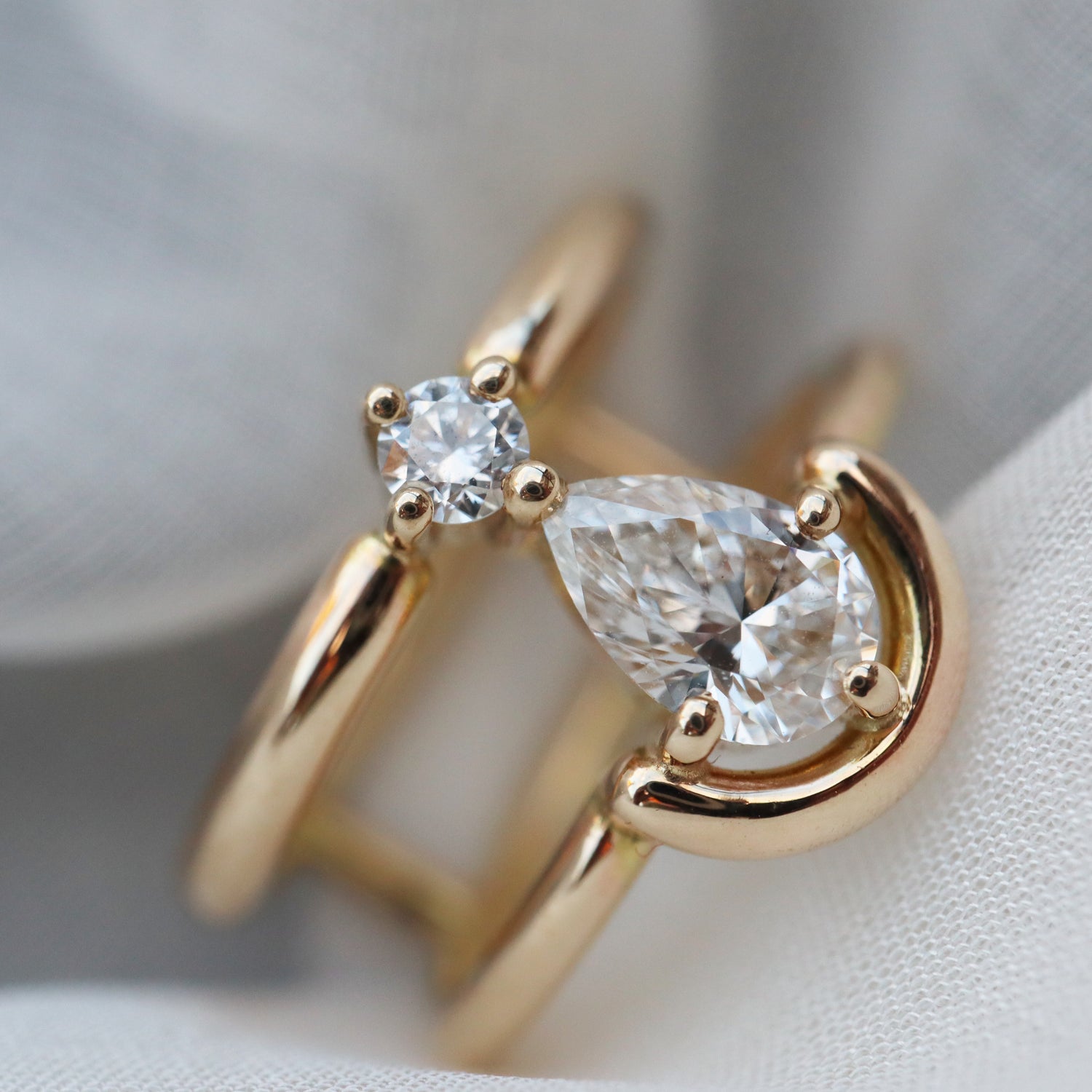 Ring Diamond Ring Diamond Wedding Ring Erica Leal Jewelry Engagement jewelry Wedding Jewellery Wedding Jewelry Handmade Ring Handmade Jewellery Handmade Jewelry Made in Vancouver Modern Wedding Band Pear shaped diamond Erica Leal Jewellery Pear Prong Setting Unique wedding ring