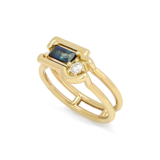 Moni Ring • Blue Sapphire and Diamond • Yellow Gold