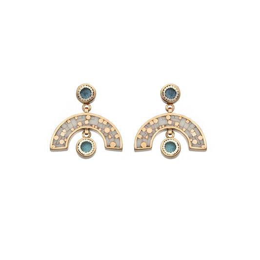 Sweet Baby James Earrings • Bronze • Mosaic Inlay • Cream/Blue